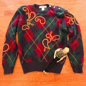 VINTAGE 80S JH COLLECTIBLES WOOL ARGYLE SWEATER PURPLE CLASSIC EAST COAST PREPPY